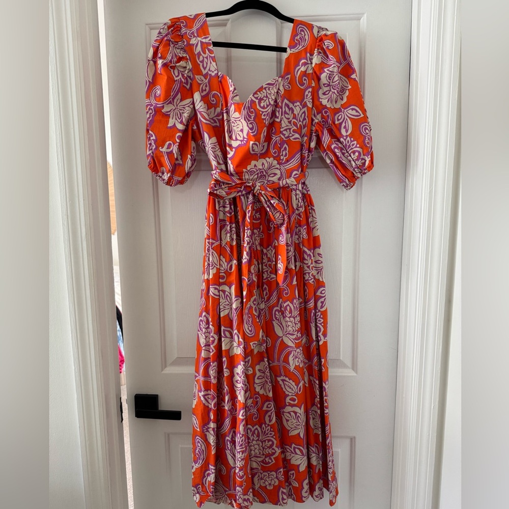 Flying Tomato Orange Wrap Sundress Puff Sleeves